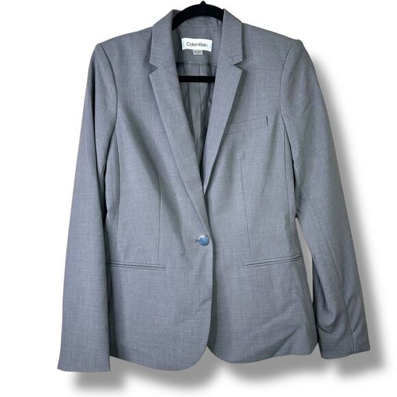 Calvin Klein NWOT Light Charcoal Grey One-Button Classic Suit Blazer Size 4 - Picture 1 of 8
